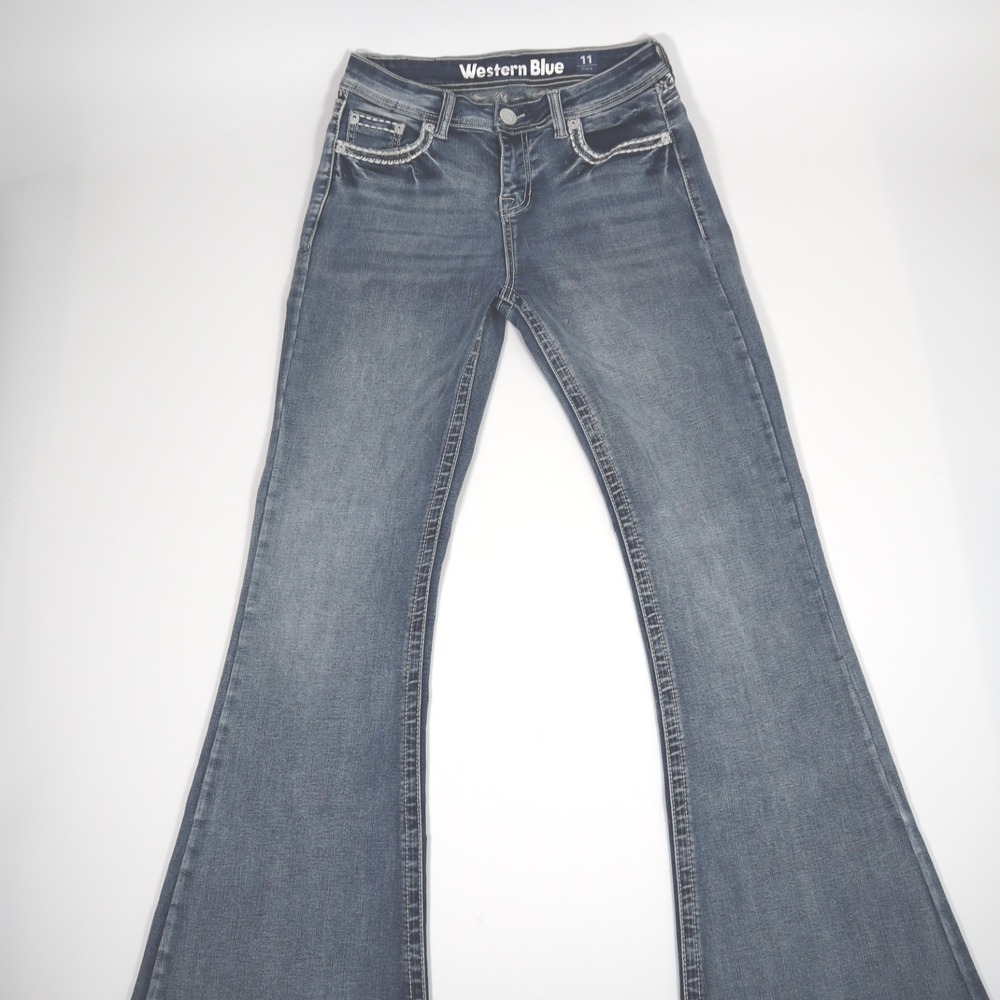 Women's 11 Jeans Western Blue Brand Embellished Flare Leg Y2K